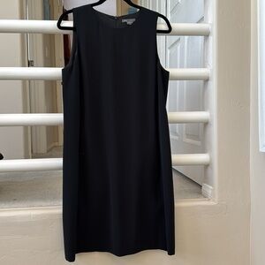 ❄️ Vince Black Sleeveless Sheath Dress w Leather Trim in Back